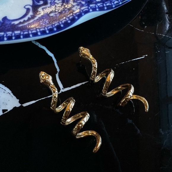 Gold Snake Spiral Earrings - Picture 3 of 3